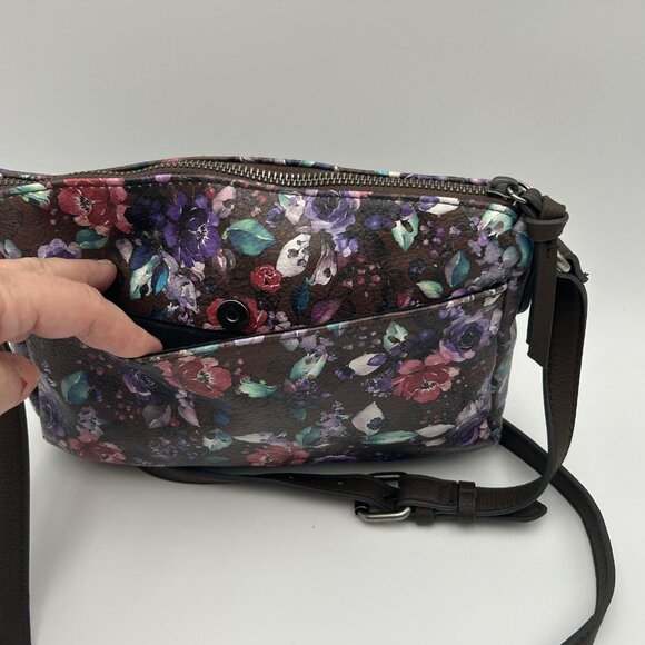 ROSETTI Crossbody Purse Brown Floral Vinyl Adjustable Strap Pockets 9.5"x7.5" - Picture 5 of 12